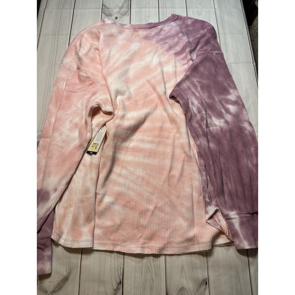 Terra & Sky Womens Tie Dye Pink Purple Thermal Long Sleeve Crewneck Top 4XL NWT - Picture 8 of 8